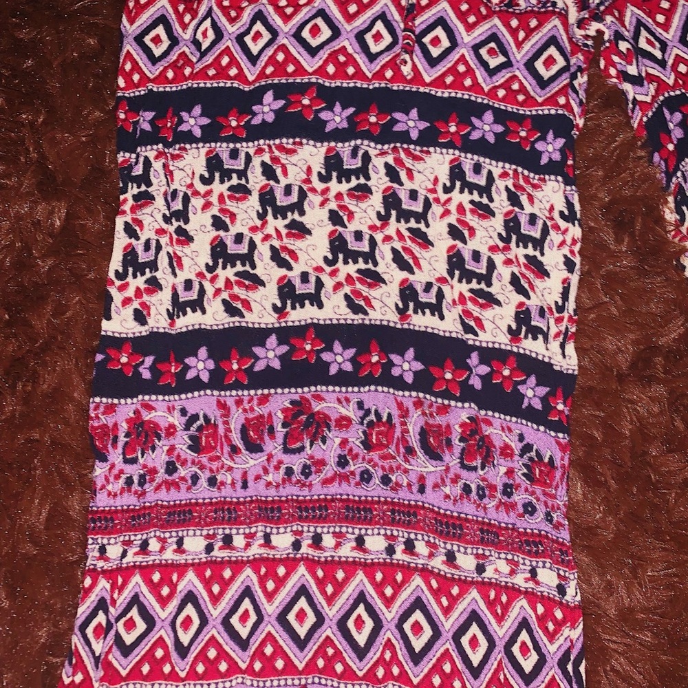 Red and Purple Elephant Rouched Hippie Pants, Lightly used, Mediums